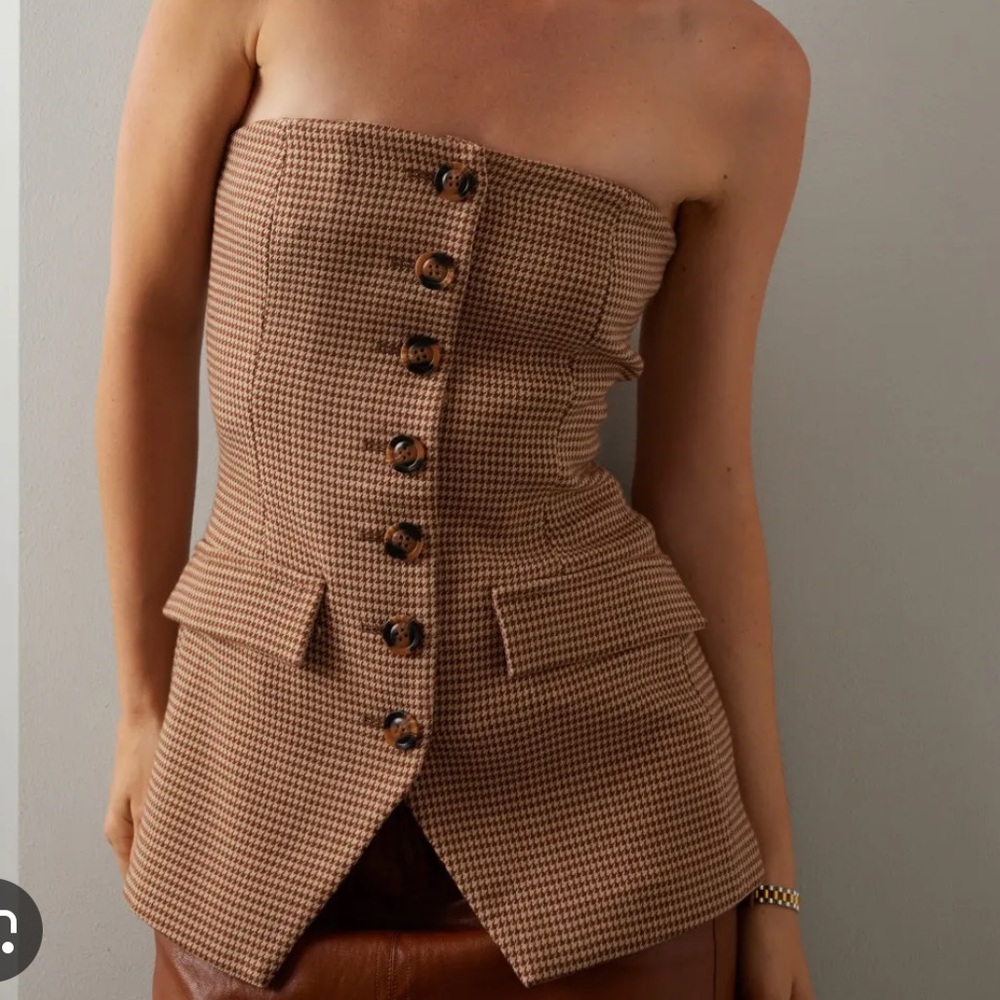 Favorite Daughter Bustier in Toffee Houndshooth - Picture 1 of 8